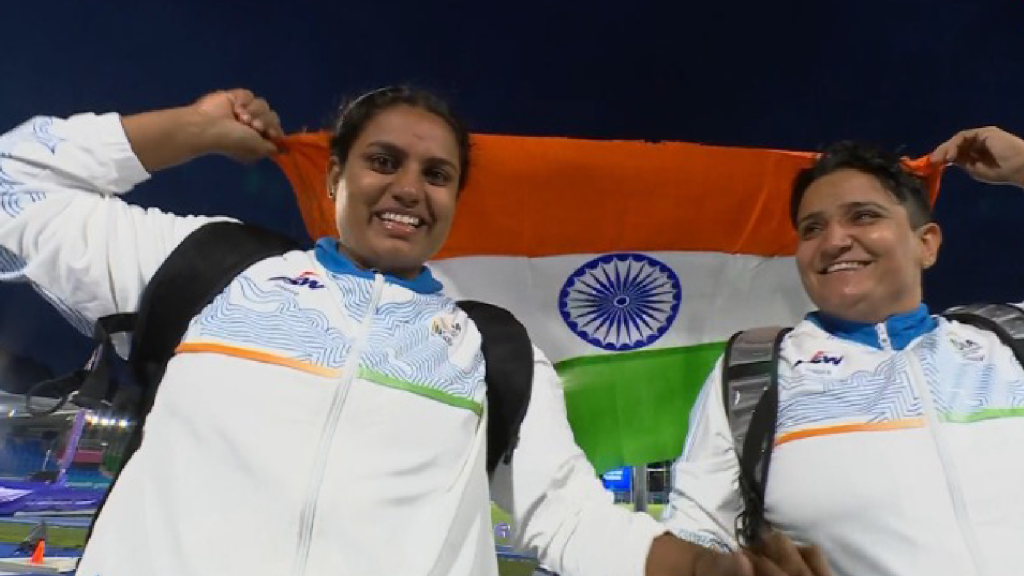 shilpa shyla and sharmila dhankar celebrate after winning bronze and gold for india