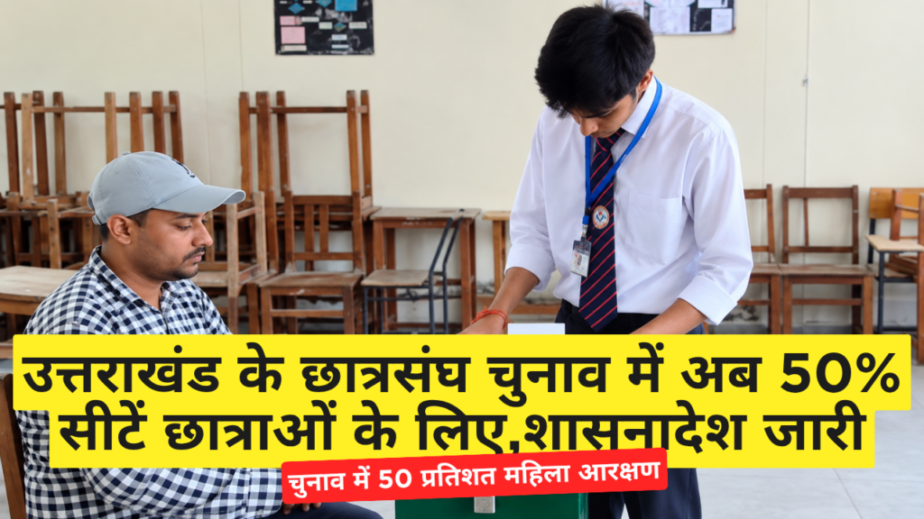 महिला आरक्षण: उत्तराखंड के छात्रसंघ चुनाव में अब 50% सीटें छात्राओं के लिए उत्तराखंड के छात्रसंघ चुनाव में अब 50% सीटें छात्राओं के लिए,शासनादेश जारी
